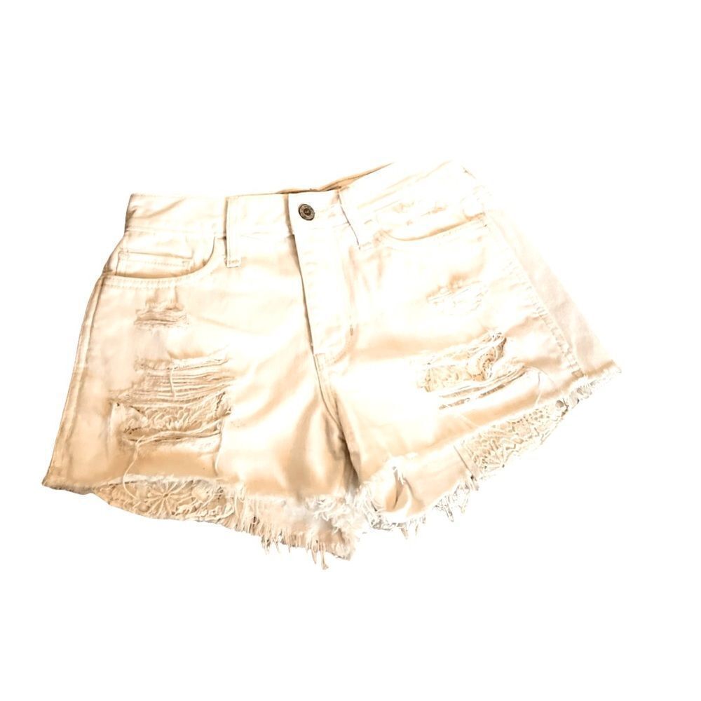 Hollister High Rise Shortie-Shorts White with Lace Pockets Size 26